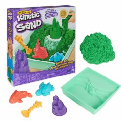 Kinetic Sand , Sandbox Set with 1lb Green Play Sand, 4 Tools & Molds, Storage, Sensory Toys for Kids Ages 3 and up (Kinetic Sand KNS ACK Sandbox Set V2 Gr)