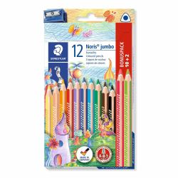Staedtler 128 Nero, Blu, Bordeaux, Marrone, Verde, Azzurro, Verde chiaro, Arancione, Pesca, Rosso, Viola, Giallo 12 pz (STAEDTLER Noris jumbo 128)