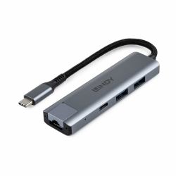 Lindy 43422 hub di interfaccia USB 3.2 Gen 2 [3.1 Gen 2] Type-C 10000 Mbit/s Grigio (USB 3.2 Gen 2 Type C Hub & - Gigabit Ethernet)