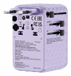 Verbatim 30193 Caricabatterie per dispositivi mobili Universale Viola AC Ricarica rapida Interno (Verbatim Charge'n'Travel Adapter 100W 1C retractable purple)