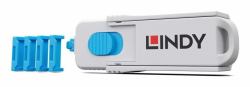 Lindy 40320 clip sicura Bloccaporte + chiave HDMI Blu, Grigio Acrilonitrile butadiene stirene [ABS] 1 pz (40320 HDMI Port Blocker Key - - Pack of 4 Blockers, Blue - Warranty: 60M)