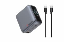 Verbatim 30240 Caricabatterie per dispositivi mobili Universale Nero AC Ricarica rapida Interno (Verbatim Mini GaN Charger 140W With Display, 140W 4-Port + 140W USB-C to USB-C Cable)