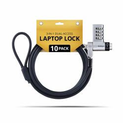 StarTech.com Cavo di sicurezza laptop 3-in-1, Chiave uguale o combinazione, 2m, Compatibile cpn Noble Wedge/Nano/K-Slot, antifurto, 10 pezzi, TAA (10-Pack 3-in-1 Dual-Access Laptop Lock)