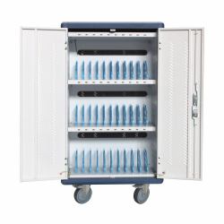 Techly I-CABINET-30DUTY portable device management cart& cabinet Carrello per la gestione dei dispositivi portatili Bianco, Blu (Trolley USB Charging Station - Ventilated for 30 Notebooks / - Table...