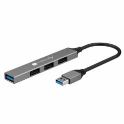 Techly IUSB32-HUB4A-3U2SLS replicatore di porte e docking station per laptop Cablato USB 3.2 Gen 1 [3.1 Gen 1] Type-A Grigio 